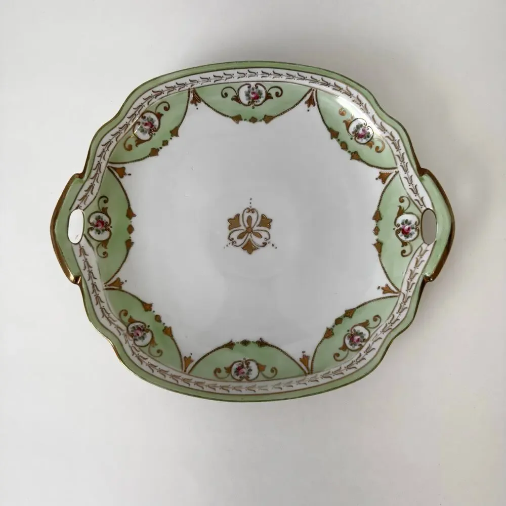 Nortitake Nippon Gold Trimmed Hand Painted 2-Handle Serving Tray & Bowl SET